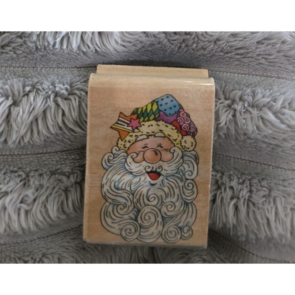 Whimsical Santa Claus Wood Mounted Rubber Stamp Christmas Crafting Folk Art Star